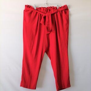 NWT Lane Bryant Womens Red High Rise Elastic Waist Ankle Paperbag Pants Size 24